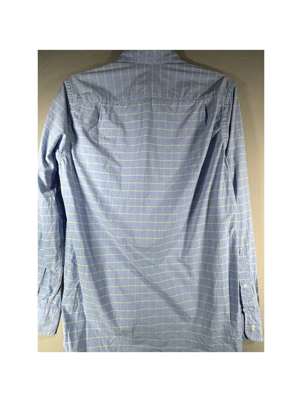 J.Crew Mens XS Blue Yellow Grid 2-Ply 100% Cotton Washed Shirting Button Down